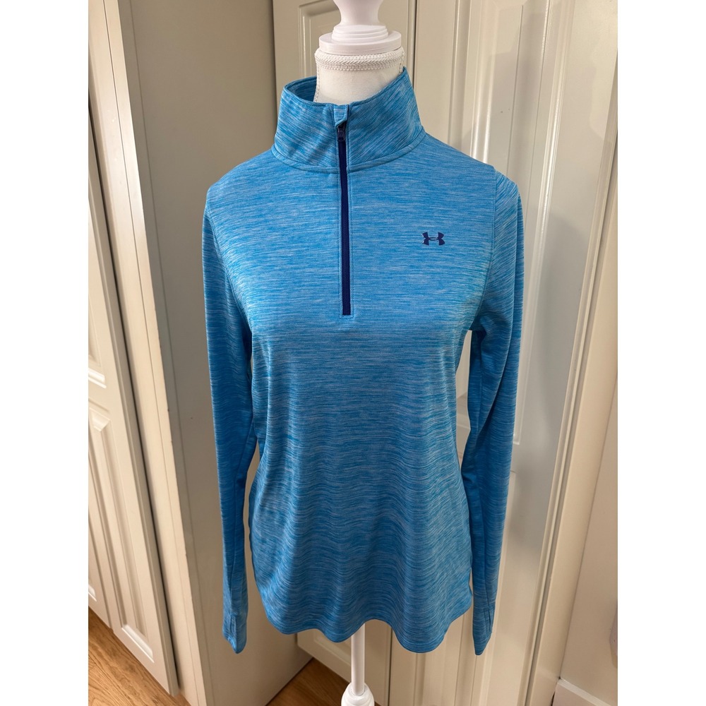 Under Armour Women Blue‎ Heathered 1/4 Zip Long Sleeve Athletic Top Size Medium